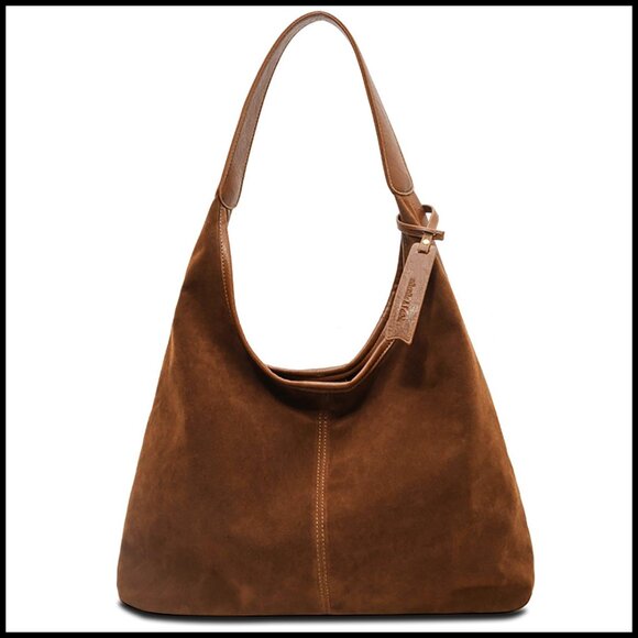 Handbags - Slouchy Hobo Tote Bag Faux Suede Minimalist Chic Casual Shoulder Purse